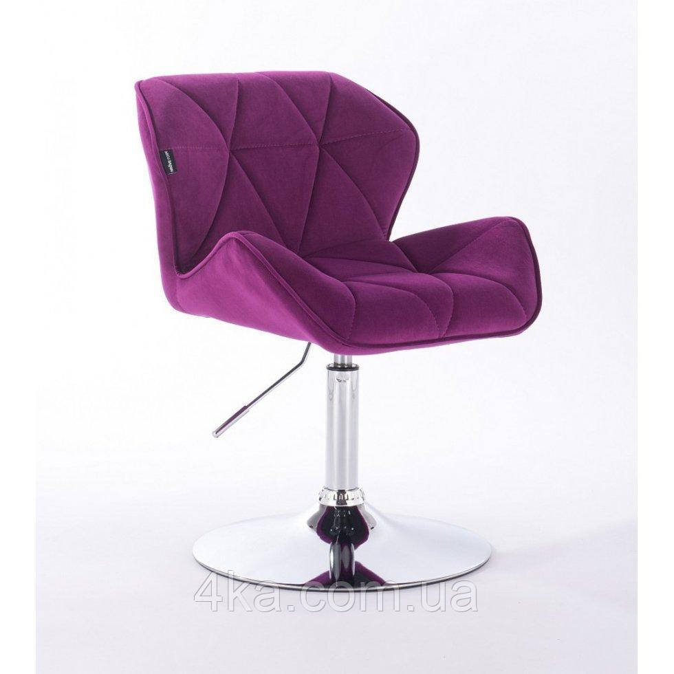 Перукарське крісло на пневматиці HR111N хром опора велюр фіолетовий