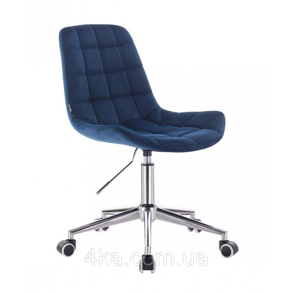 Перукарське крісло на пневматиці HR590K хром база велюр, синій