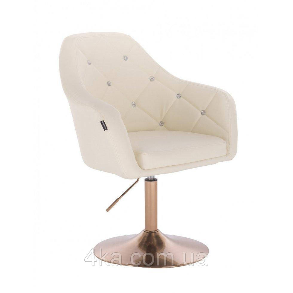 Перукарське крісло на пневматиці HR830 кожзам золоте підстава, кремовий
