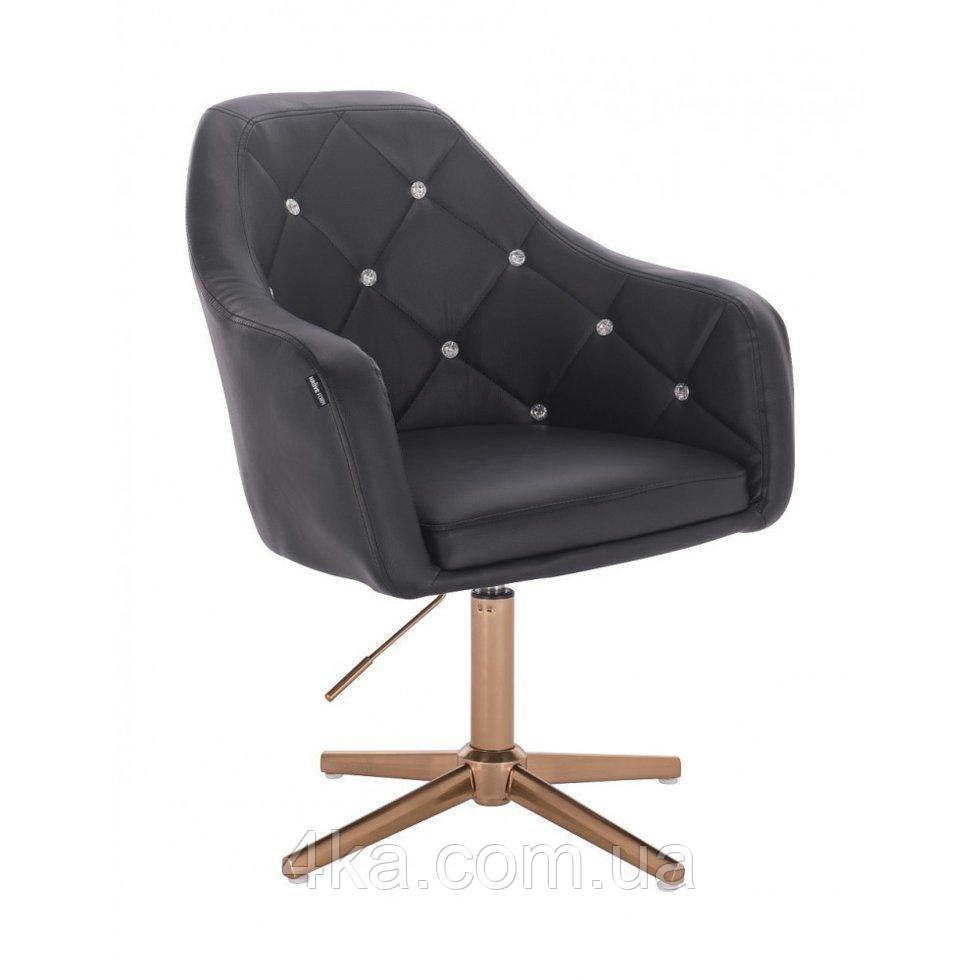 Перукарське крісло на пневматиці HR830C кожзам золоте основа, чорний, фото 1