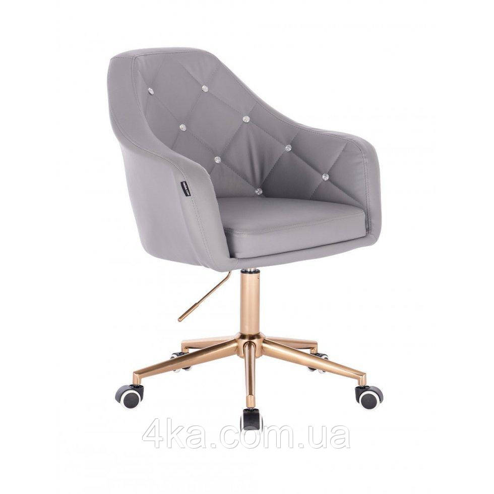 Перукарське крісло на пневматиці HR830K кожзам золоте підстава, сірий, фото 1
