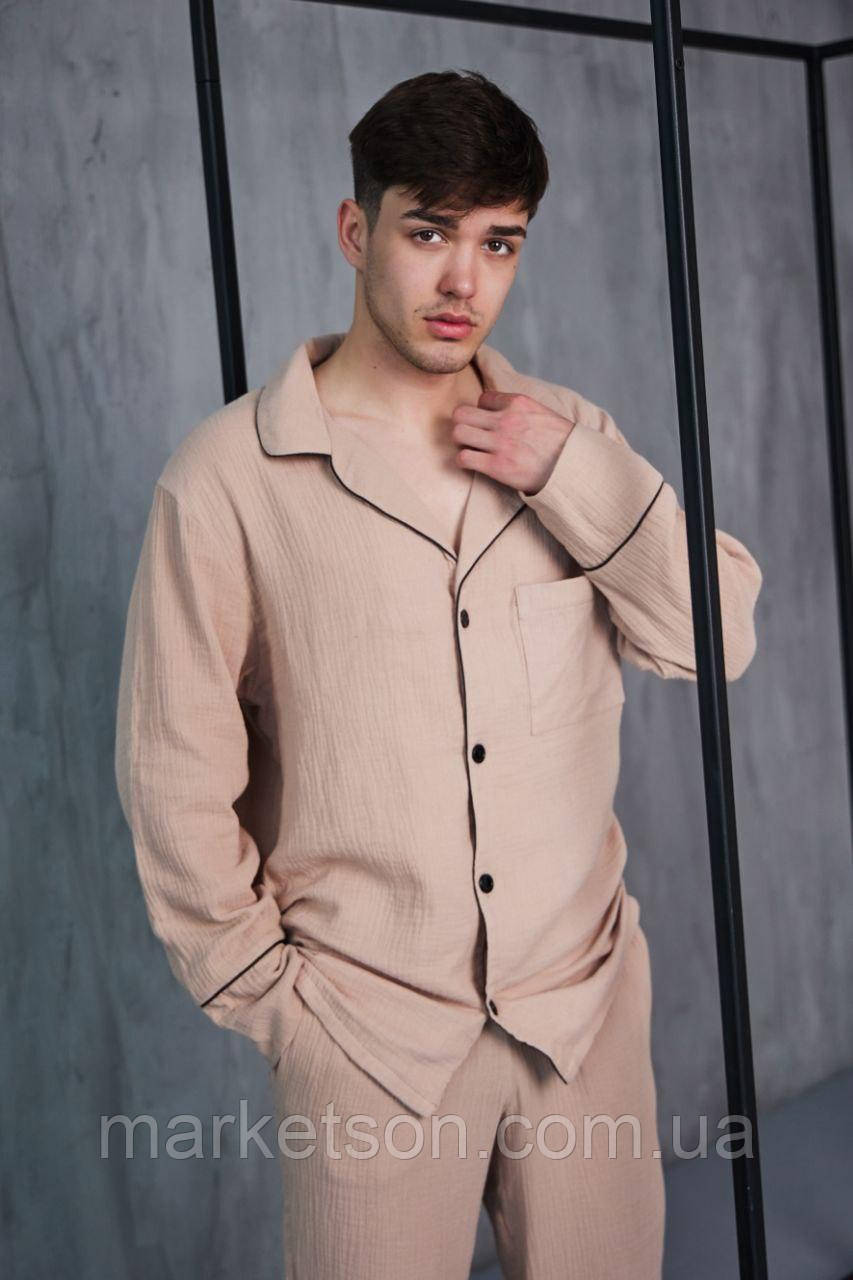Чоловіча піжама муслінова домашній костюм р.M.L,XL,2XL