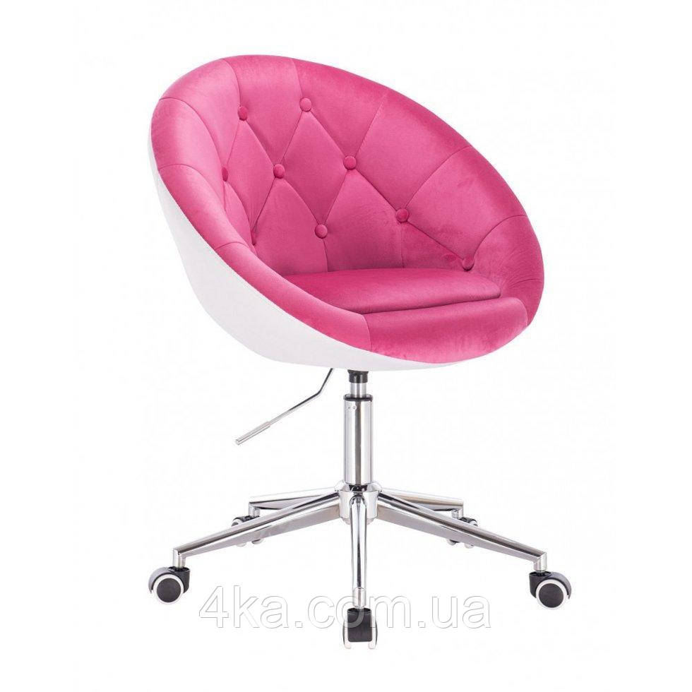 Перукарське крісло на пневматиці HR8516K велюр+кожзам малиновий