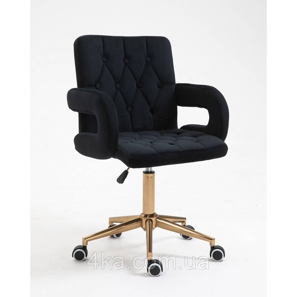 Перукарське крісло на пневматиці Hrove Form HR8404K чорний велюр золота основа