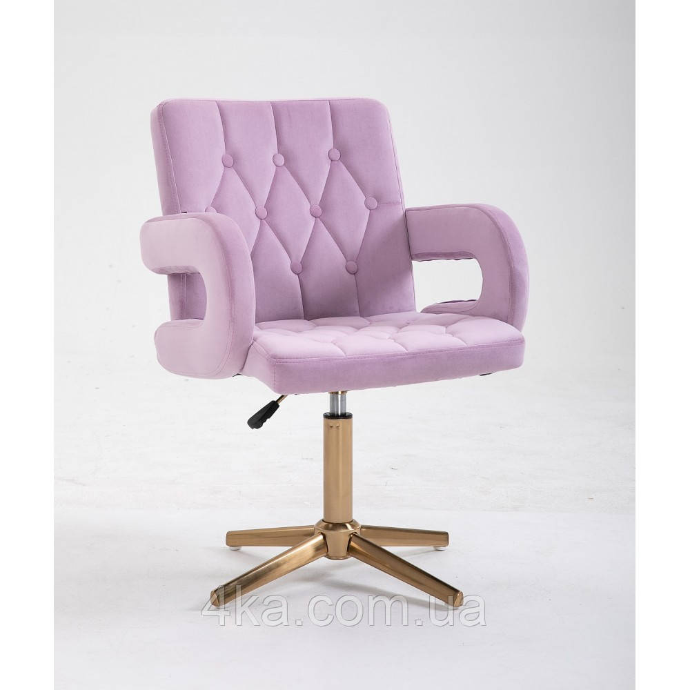 Перукарське крісло на пневматиці Hrove Form HR8404Cross верес велюр золота основа, фото 1