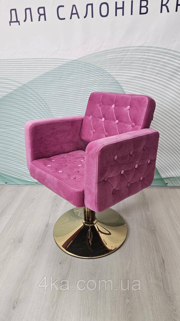 Перукарське крісло на гідравліці HR182H рожева основа золото, фото 1