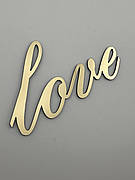 Топпер Love дзеркальний золотий - витягнутий акриловий шрифт, напис на торт збоку