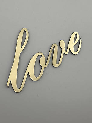 Топпер Love дзеркальний золотий - витягнутий акриловий шрифт, напис на торт збоку, фото 1