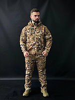 Штурмовий костюм камуфляж мультикам водовідштовхувальний з капюшоном, Демісезонна військова форма з шевронами зсу