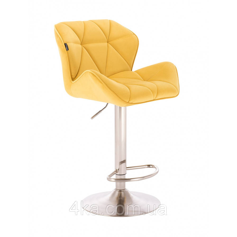 Стілець барний з регулюванням висоти хокер Hrove Form HR111W жовтий велюр хромована основа, фото 1