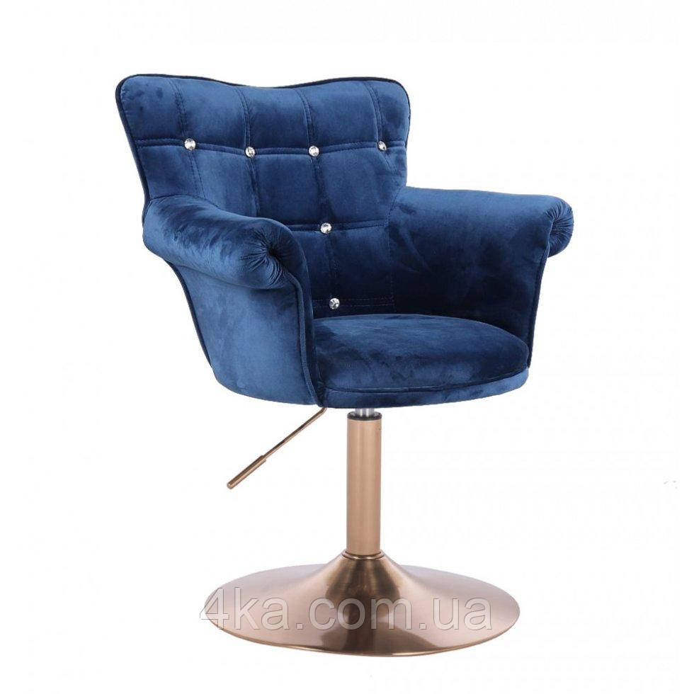 Перукарське крісло на пневматиці Hrove Form HR804С Синій велюр золота основа
