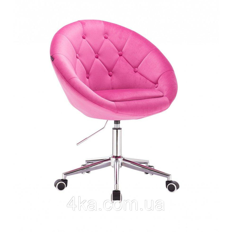 Перукарське крісло на пневматиці Hrove Form HR8516K малиновий велюр з гудзиками основа хром, фото 1