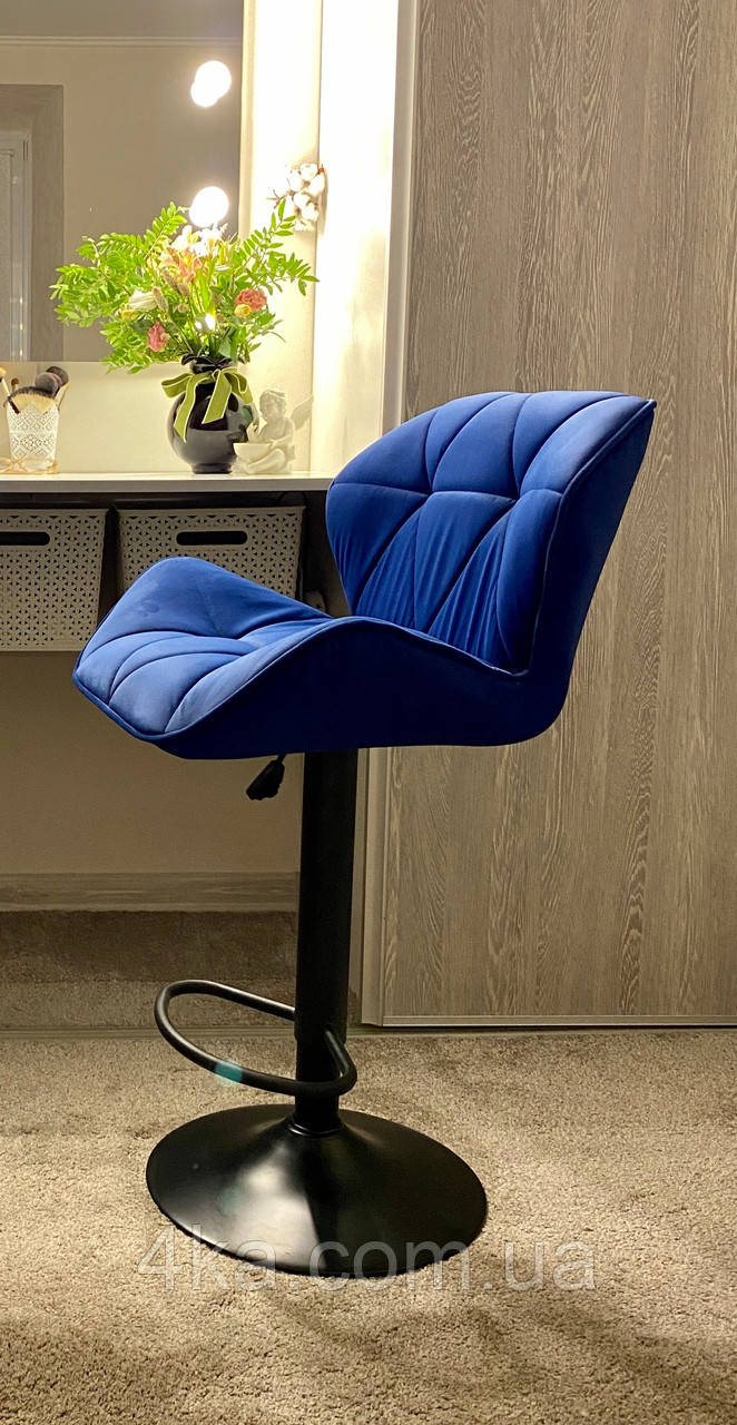 Стілець барний з регулюванням висоти хокер HR111W синій велюр Avelina чорна основа