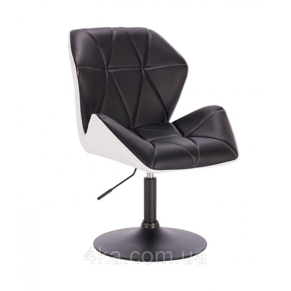 Перукарське крісло на пневматиці Hrove Form HR212 чорно-біла кожзам чорна основа