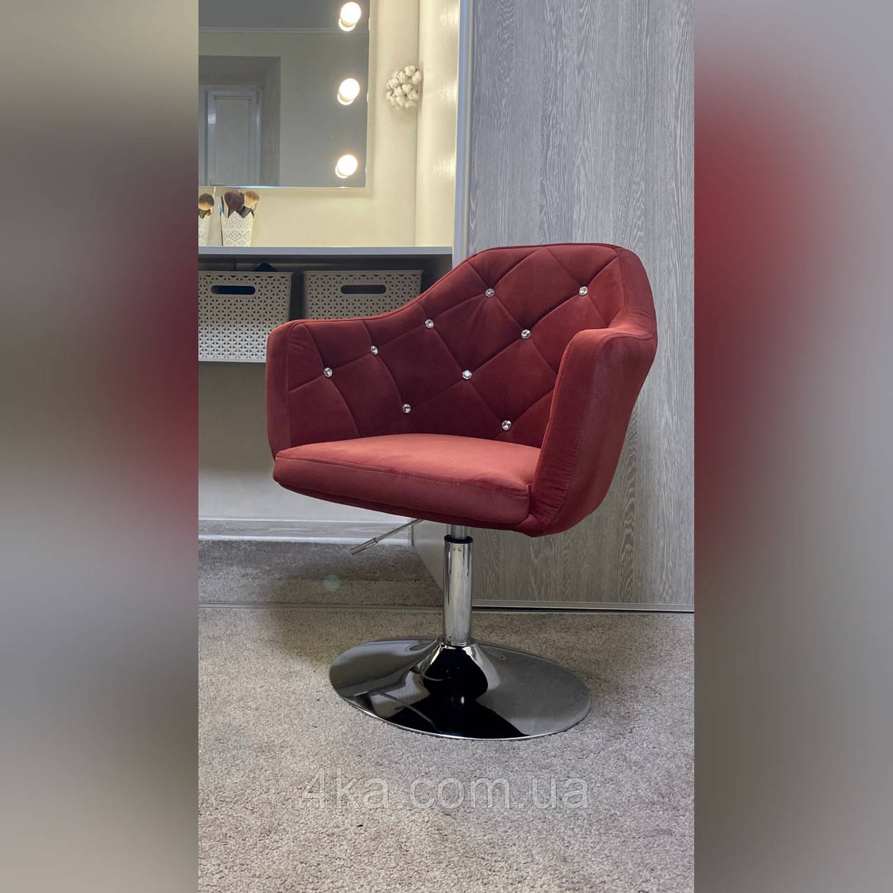 Перукарське крісло на пневматиці Hrove Form HR830N червоний велюр