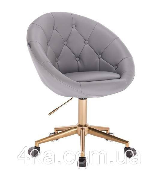Перукарське крісло на пневматиці НС8516К сірий на золотій основі, гудзики