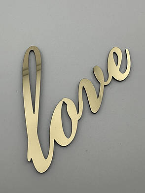 Дзеркальний топер Love золотий - витягнутий щільний шрифт, акриловий напис на торт, фото 3