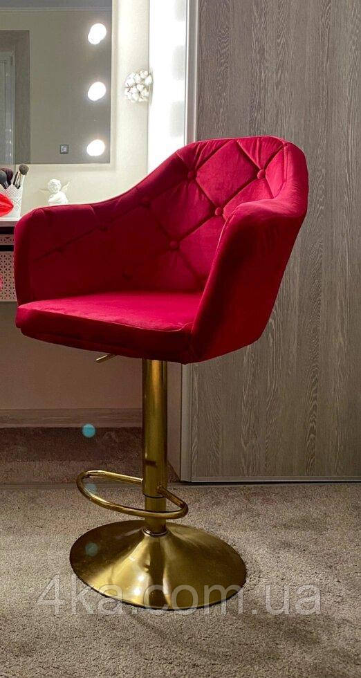 Візажне крісло хокер з регулюванням висоти VR831W червоний велюр основа золото