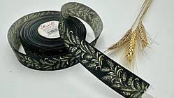 Стрічка репсова 2,5см колосок на чорному (за м)