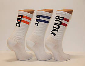 Чоловічі шкарпетки високі ТЕННІС НЛ з написами Urban socks 40-45 м-7 білий BOOM, BYE,FIRE