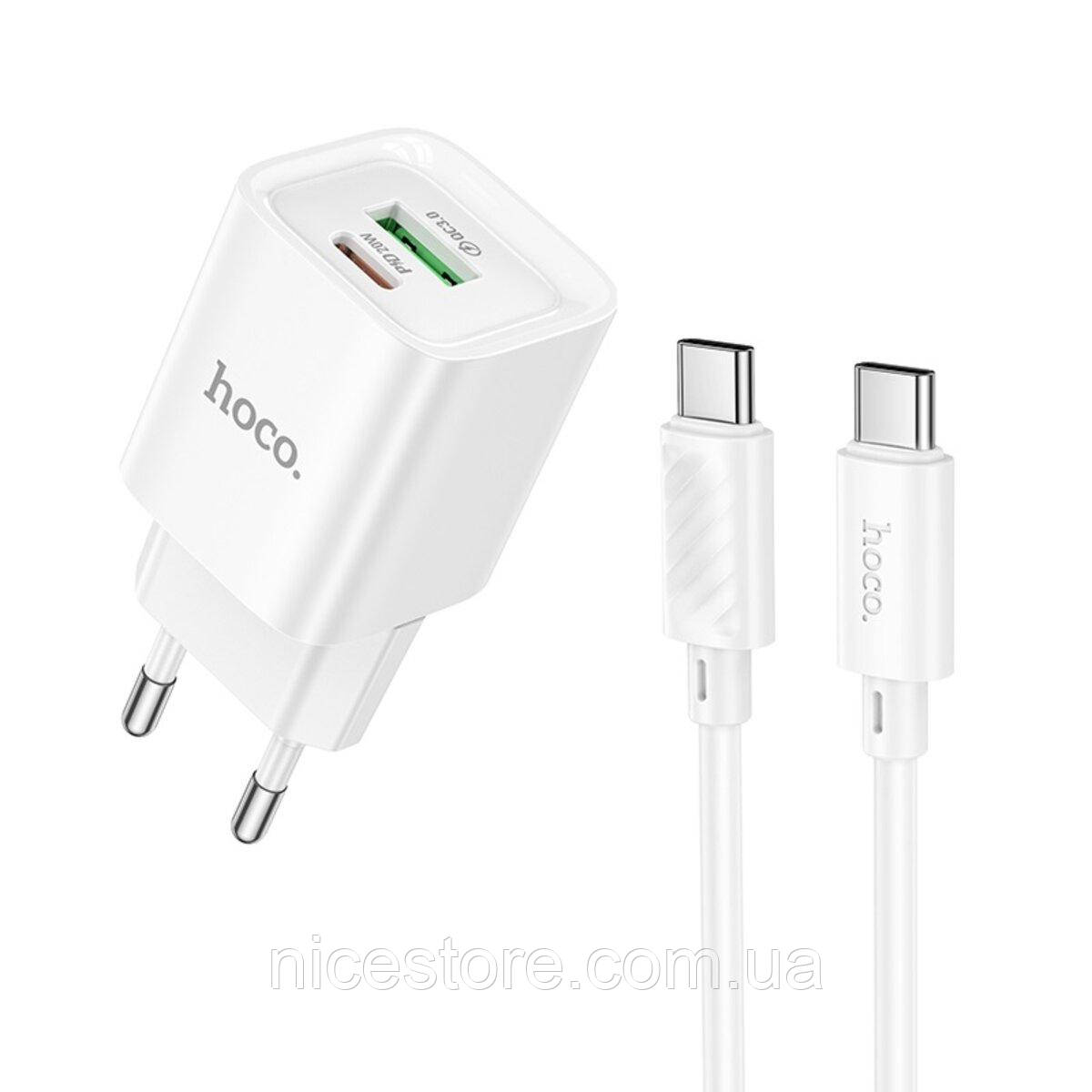 Мережевий зарядний пристрій HOCO C147A Charm PD20W+QC3.0 charger set (C to C)(EU) White