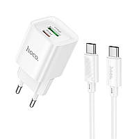 Мережевий зарядний пристрій HOCO C147A Charm PD20W+QC3.0 charger set (C to C)(EU) White