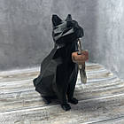 Магнітний тримач для ключів Кіт low poly дизайн Ключниця Чорний, фото 3