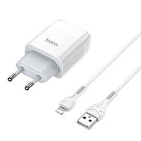Мережевий зарядний пристрій HOCO C73A Glorious dual port charger set (iP)(EU) White