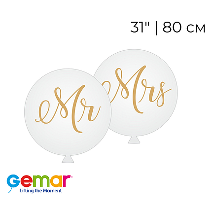 Принт GEMAR-ДЖ 31" Mr&Mrs - золотий напись на білому, фото 1