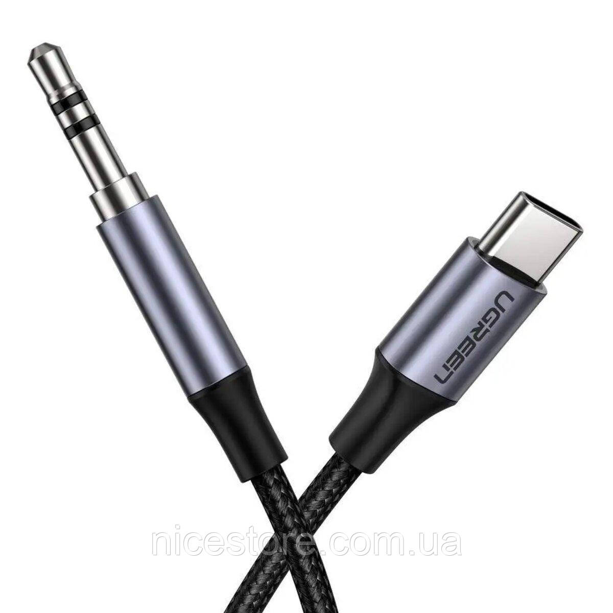 Кабель-перехiдник UGREEN AV143 Round USB-C Audio Cable 3.5mm M/M Aluminum Shell 1m (Deep Gray)(UGR-30633)