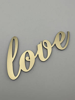 Топпер Love дзеркальний золотий на бік торта - напис акриловий для подарунка, з фігурною петлею у шрифті, фото 2