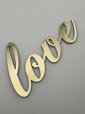 Топпер Love дзеркальний золотий на бік торта - напис акриловий для подарунка, з фігурною петлею у шрифті, фото 3