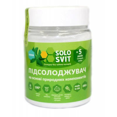 

Сахарозаменитель SoloSvit Stevia без привкуса (эритритол, стевии экстракт), 200 г