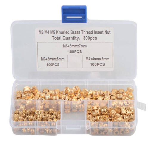 

300x Гайка закладная с накаткой и внутренней резьбой, латунная