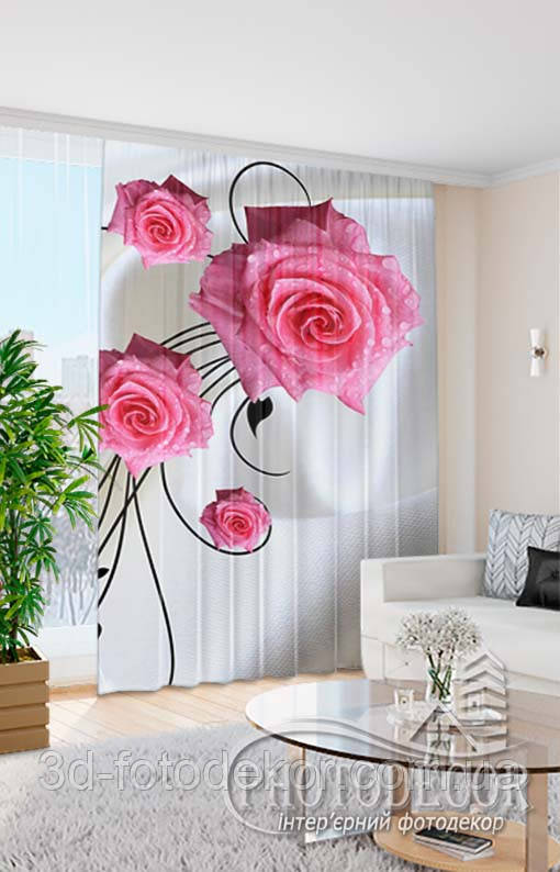 3D - Фото Штора Троянди на тканині, висота - 2,90м, ширина - 1,40м, тасьма