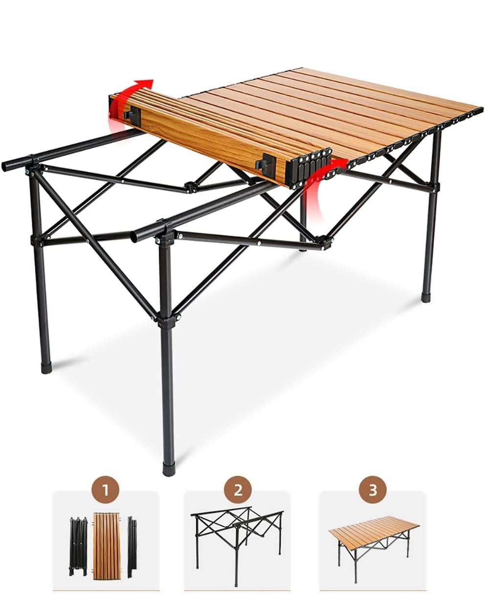 Складаний туристичний стіл STD-08 95 × 55 × 50 см з чохлом, алюміній/пластик, коричневий