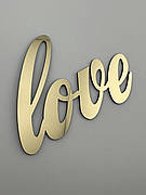 Топпер Love золотий дзеркальний - широкий напис на бік торта, акрилова табличка для подарунка