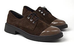 Коричневі замшеві туфлі дербі на платформі жіноче взуття повсякдене Cosmo Shoes Cap Toe Loyt Vel Brown