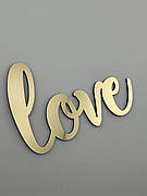 Топпер Love дзеркальний на бік торта - акриловий напис з хвилястим шрифтом, золотий