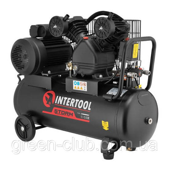 Компресор 50 л, 3 кВт, 220 В, 10 атм, 500 л/хв, 2 циліндри INTERTOOL PT-0016