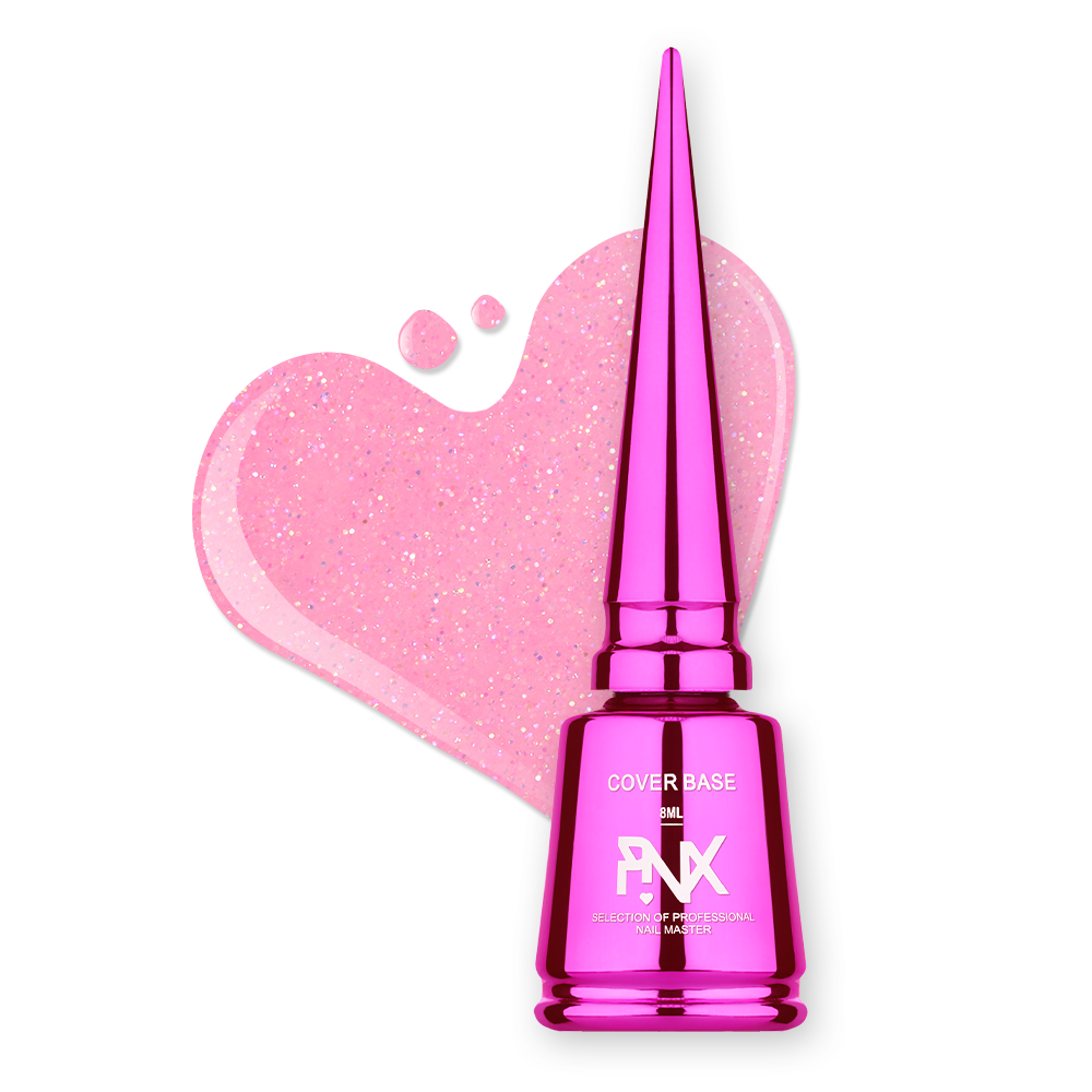 Камуфлююча база Pinx Cover Base Cristal Magic No002, 8 мл (світло-рожевий з блискітками)