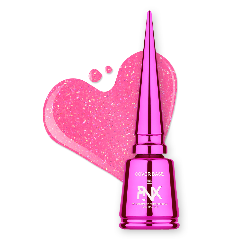 Камуфлююча база Pinx Cover Base Cristal Magic No003, 8 мл (рожевий з блискітками)