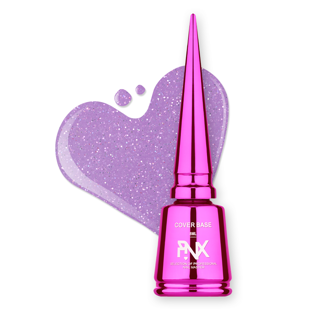 Камуфлююча база Pinx Cover Base Cristal Magic No004, 8 мл (бузковий з блискітками)