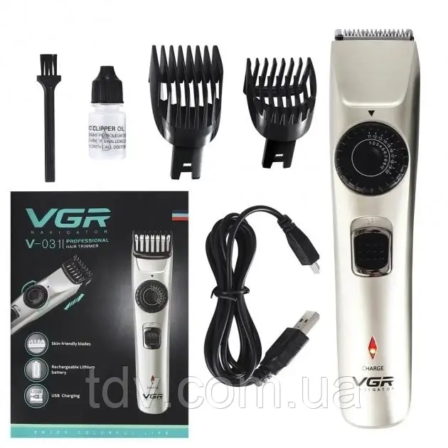 Бездротова машинка для стриження, VGR V-031, для дому, з регулюванням довжини, акумуляторна