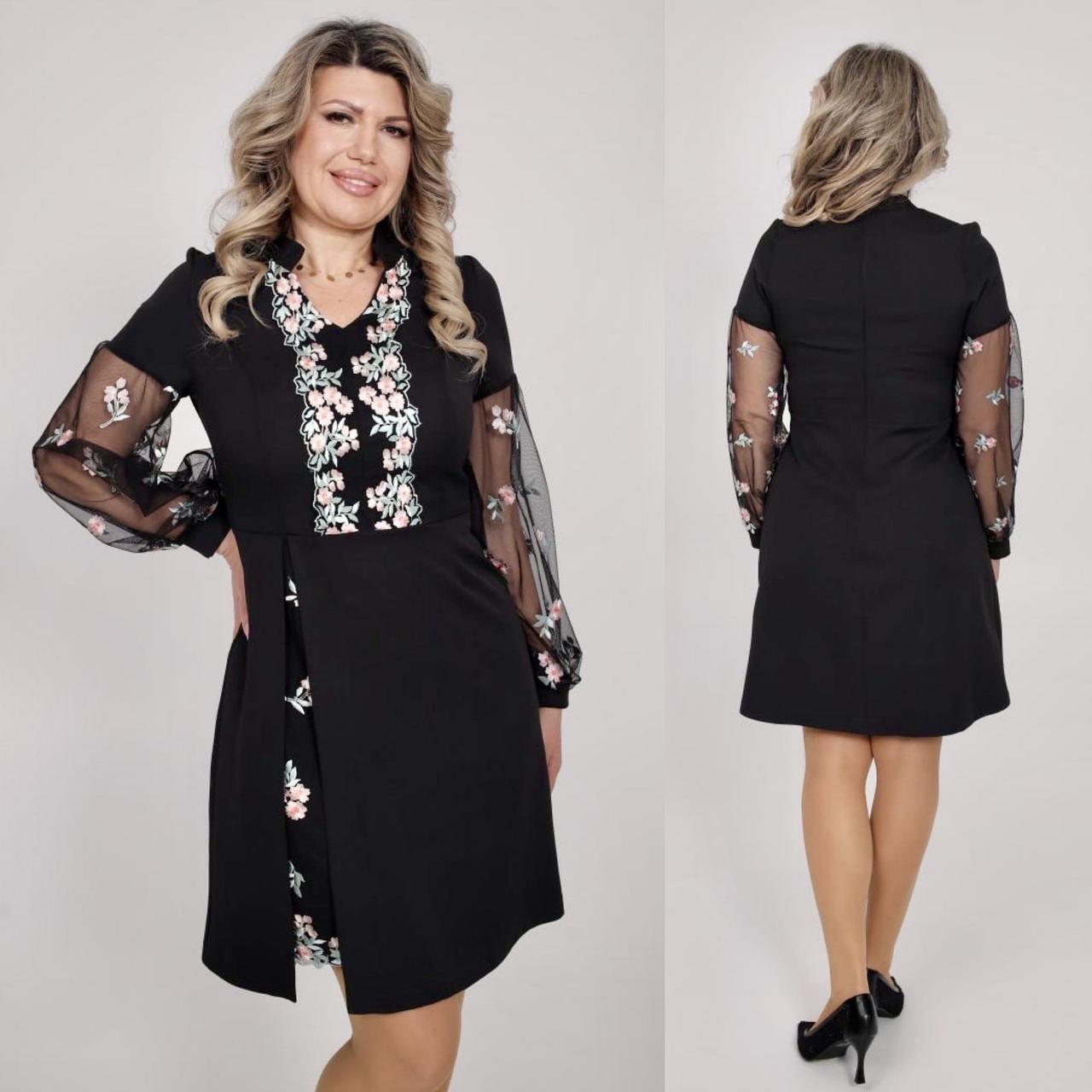 Сукня жіноча з вишивкою  50,52,54,56 чорна, фото 1