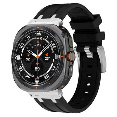 Силіконовий на класичній застібці ремінець для Samsung Galaxy Watch Ultra 47 mm сріблясто-чорний