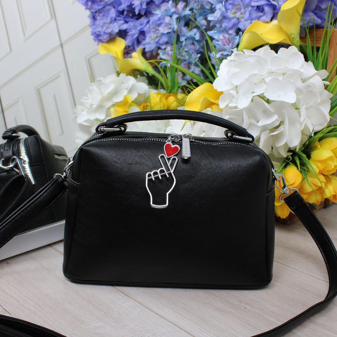 Жіноча сумка валізка молодіжна стильна чорна екошкіра, фото 1