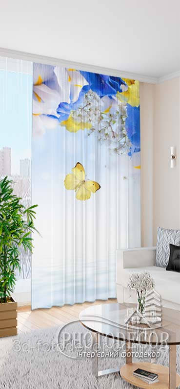 3D - Фото Штора Іриси та метелик, висота - 2,9м, ширина - 1,45м, тасьма