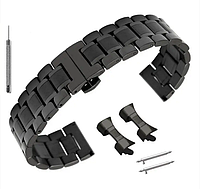Стальной браслет для наручных часов. Черный цвет. Ширина 12-24 мм.