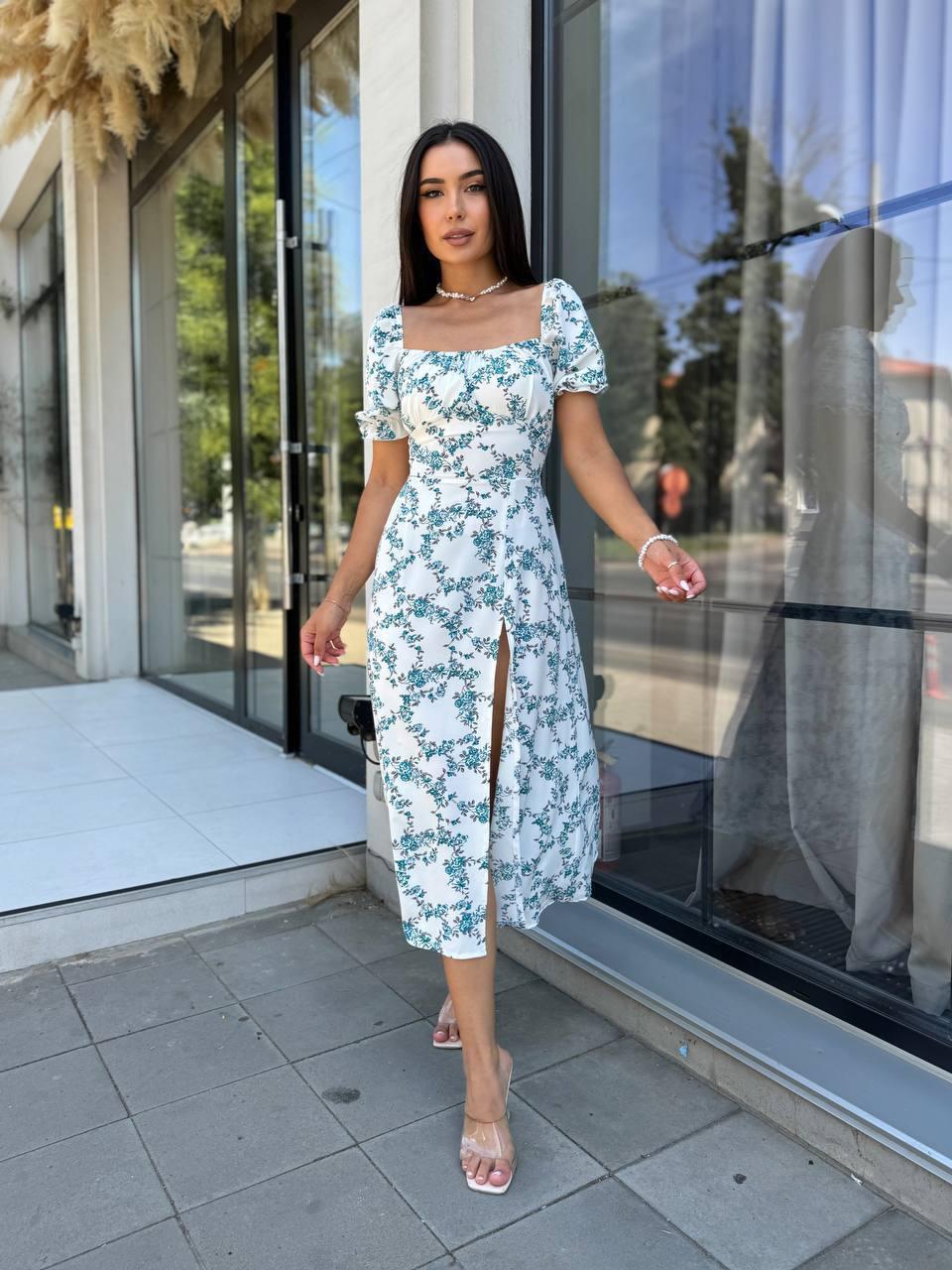 Жіноче літнє плаття із софту у квітковий принт із розрізом (Норма), фото 1